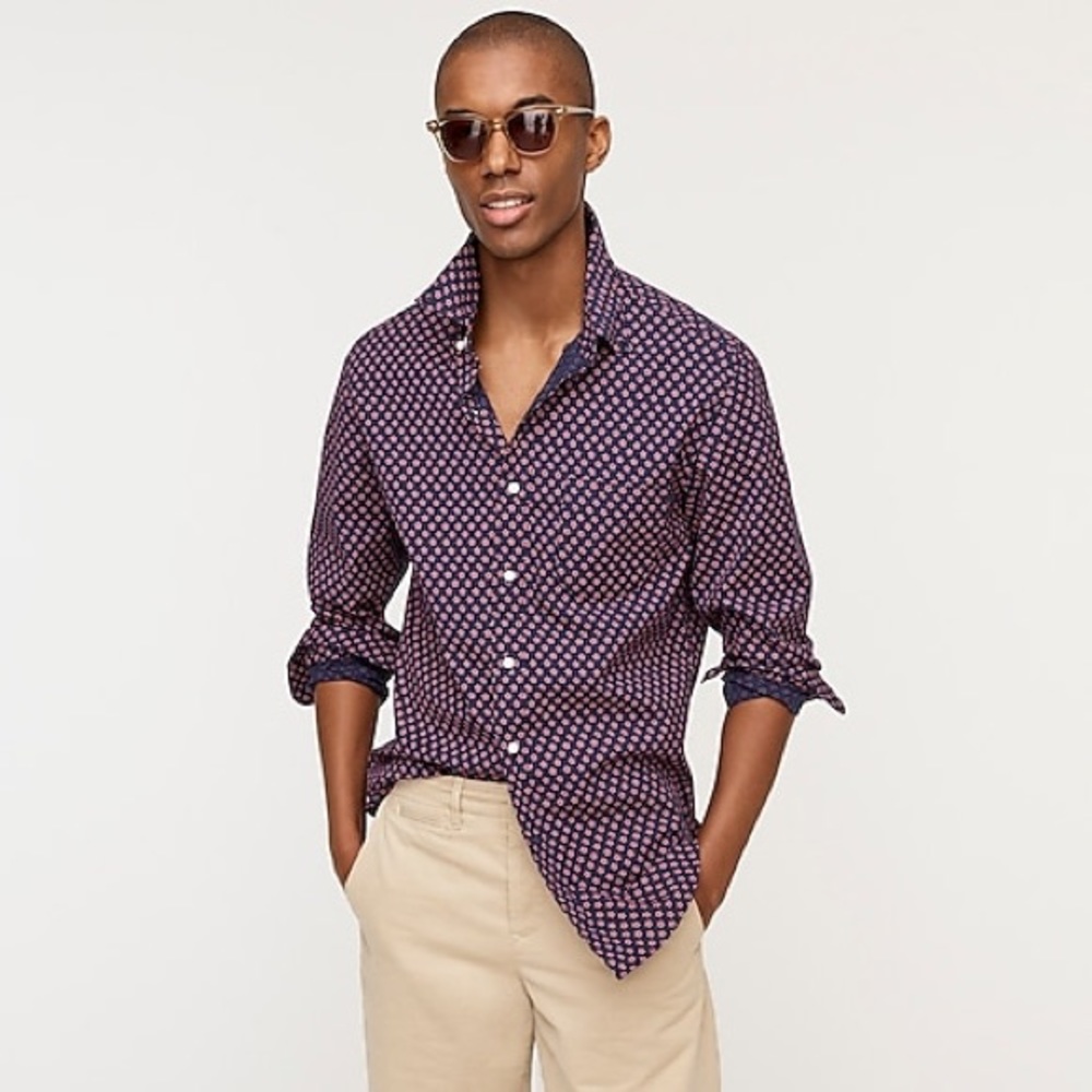 J.crew navy floral bottom down shirt size M